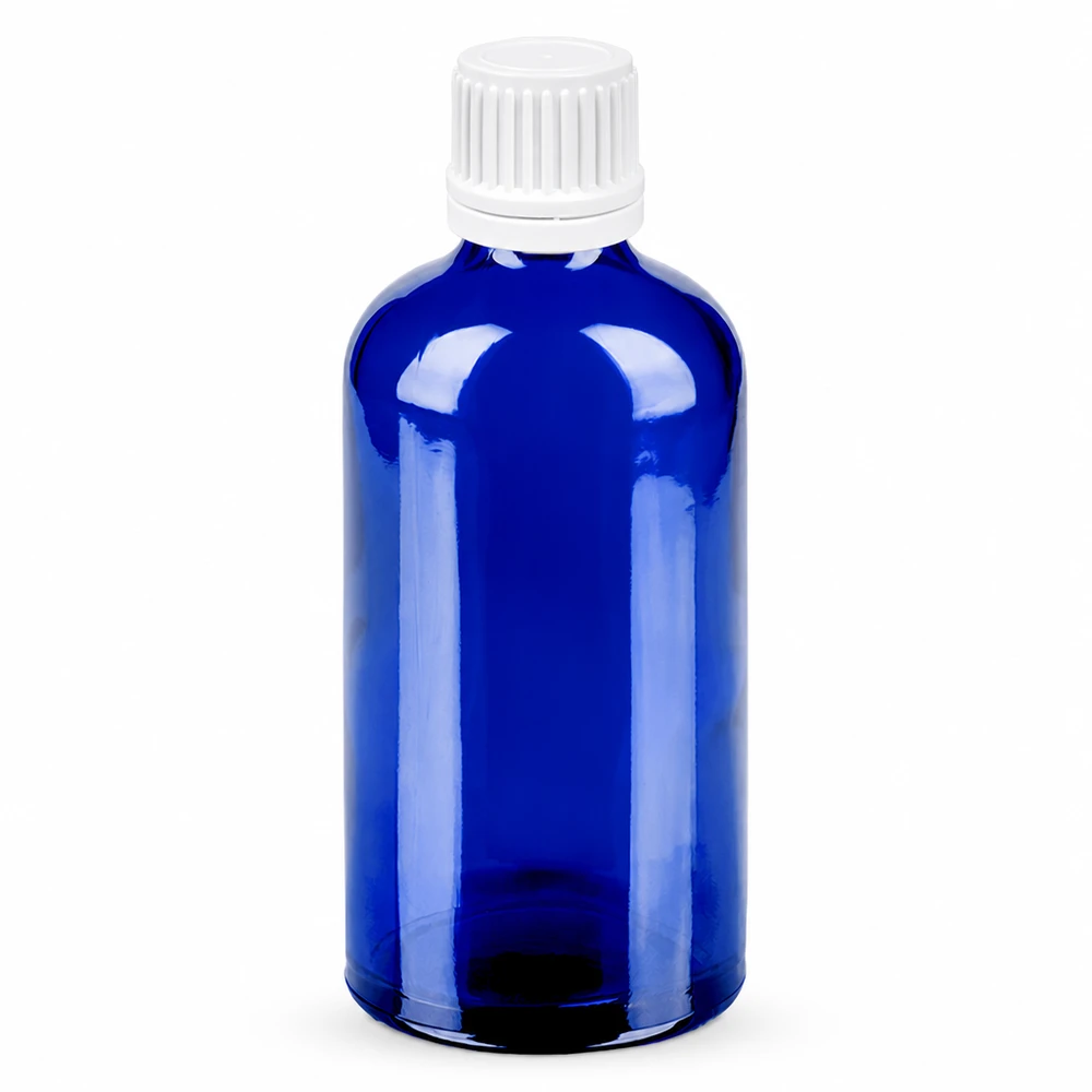100ml sininen lasipullo valkoisella kierrekorkilla 11mm SV BlueLine-sarja BlueLine-sarja