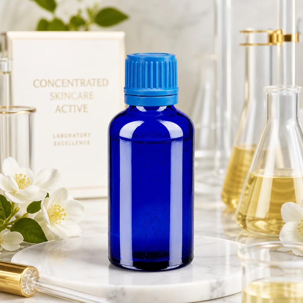 50ml pullo 11mm ruuvikorkki sininen peukaloinnin estävä korkki BlueLine UT18/50 BlueLine UT18/50 Korkealaatuinen 50ml kirkkaan sininen lasipullo, jossa on uurrettu kierrekorkki.