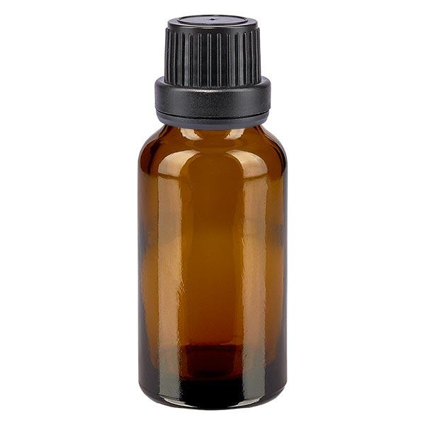 Apteekkipullo ruskea 20ml ruuvikorkki musta väärentämisen estävä sulkeminen.