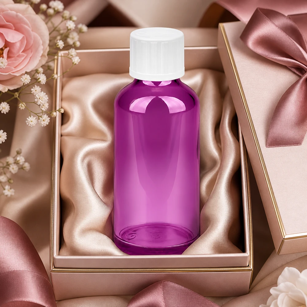 50ml tippapullo 1,2mm valkoinen Standard Child-resistant PurpleLine.UT18/50 lapsiturvallinen. Violetti 50ml tippapullo, jossa on 1.2mm aukko ja UT18/50 kierre ammattimaiseen annosteluun.