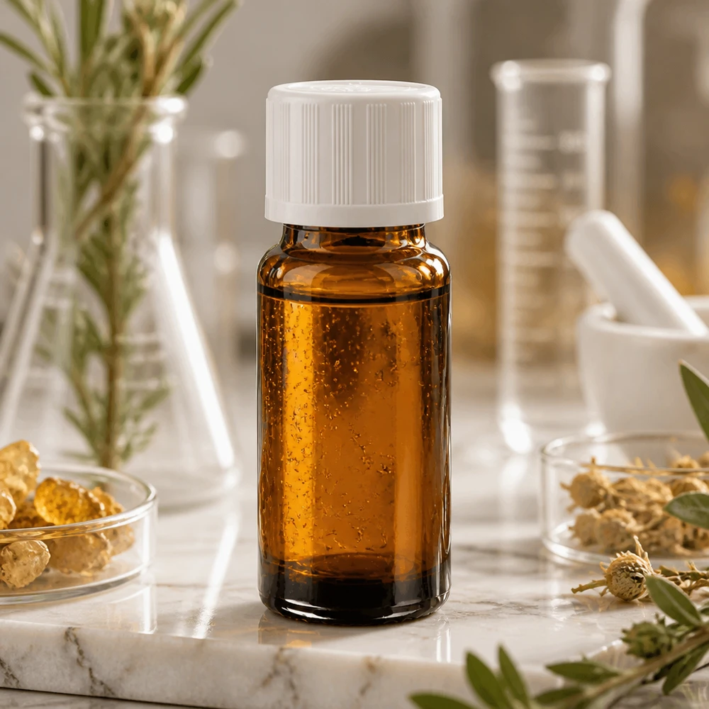 Apteekkipullo ruskea 10ml kierrekorkki valkoinen lapsiturvallinen standardi 10 ml:n lääkepullo, ruskeaa lasia, valkoisella lapsiturvakorkilla, marmoripohjalla