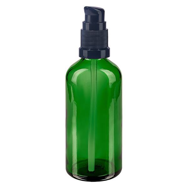 Apteekkipullo vihreä 100ml pumppukorkki musta standardi Apteekkipullo vihreä 100ml pumppukorkki musta standardi