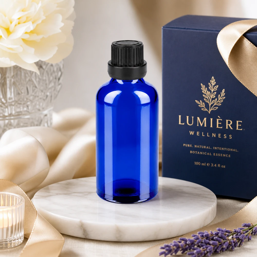 50ml pullo 11mm kierrekorkki musta väärentämisen estävä korkki BlueLine UT18/50 Premium BlueLine -lasipullo 50ml, jossa on UV-suojaus ja musta korkki, jossa on väärentämisen estävä korkki.
