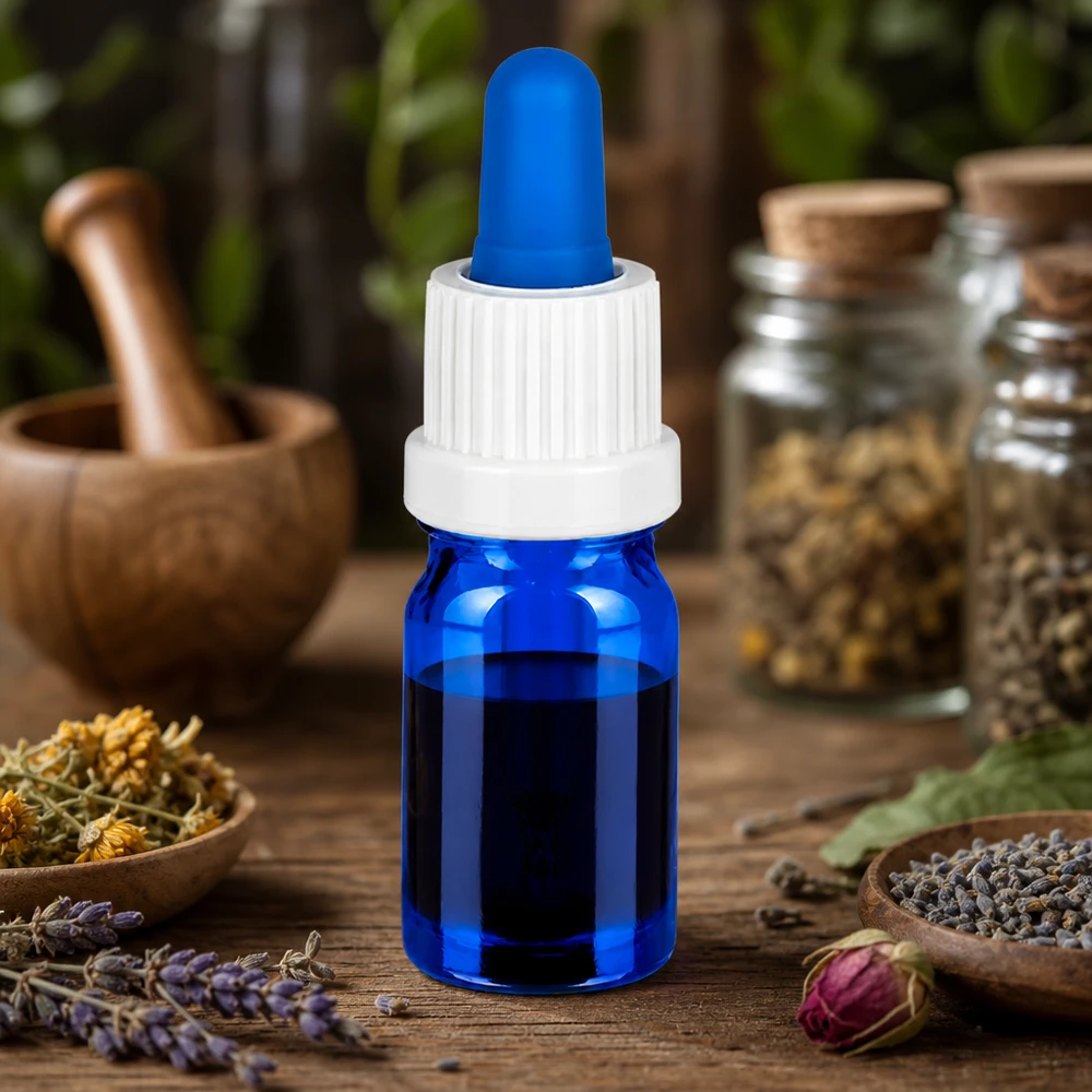 5ml pipettipullo valkoinen/sininen sulkeminen väärentämisen estävällä sulkimella BlueLine UT18/5 BlueLine UT18/5 Tarkka 5ml tippapullo valkoisella pipetillä aromaterapiaöljyille ja -esansseille.