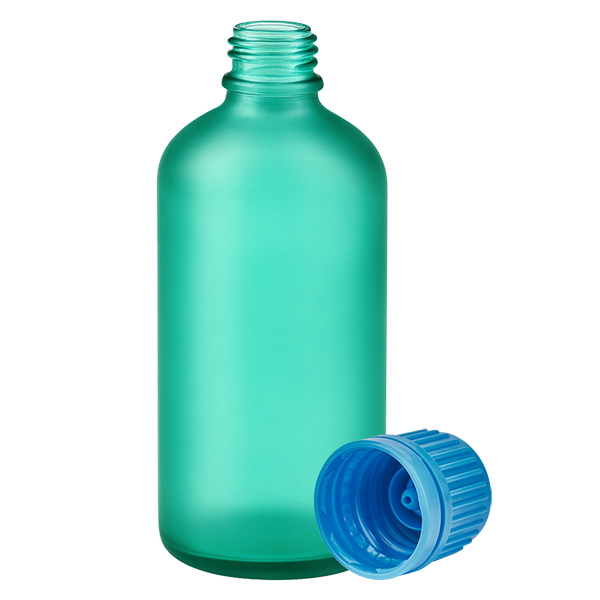 100ml pullo 11mm ruuvikorkki sininen peukaloinninestokorkki GreenLine UT18/100 100ml pullo 11mm ruuvikorkki sininen peukaloinninestokorkki GreenLine UT18/100