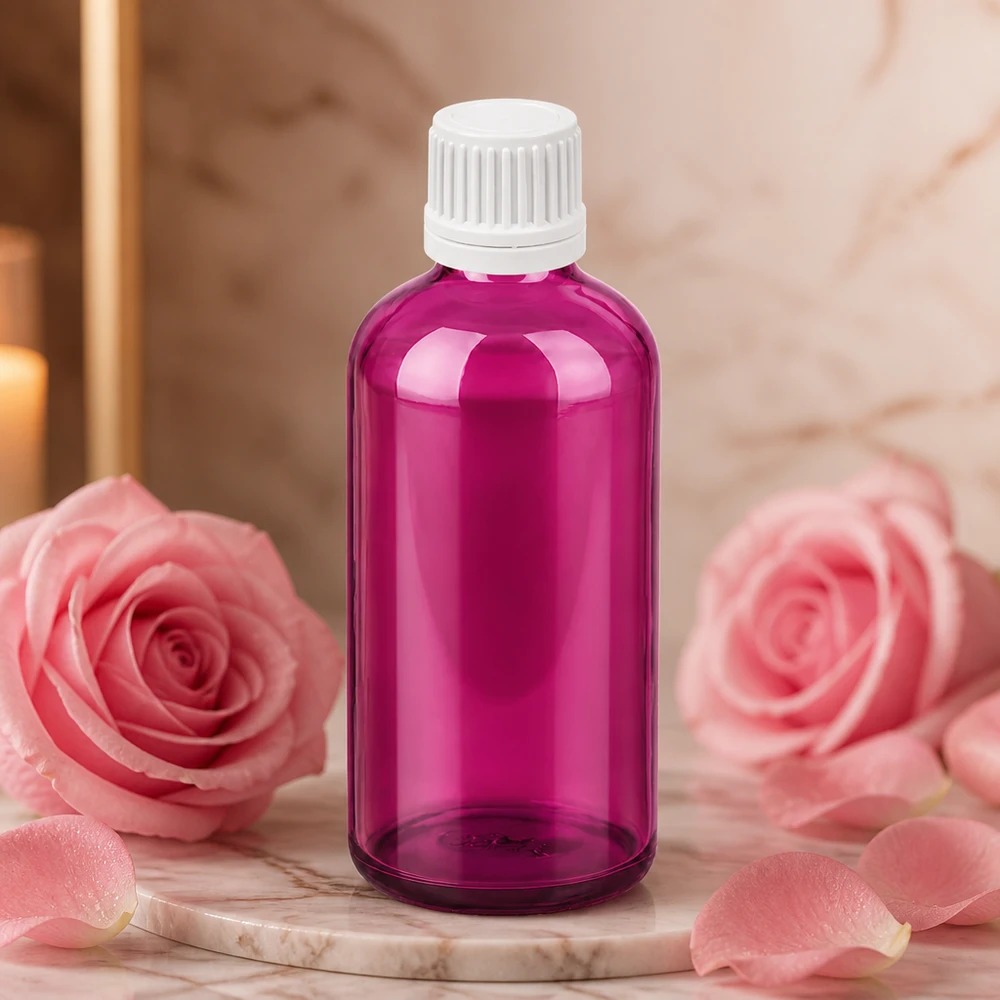 100ml tippapullo violetti, jossa on lapsiturvallinen korkki öljyjen ja esanssien tarkkaa annostelua varten.