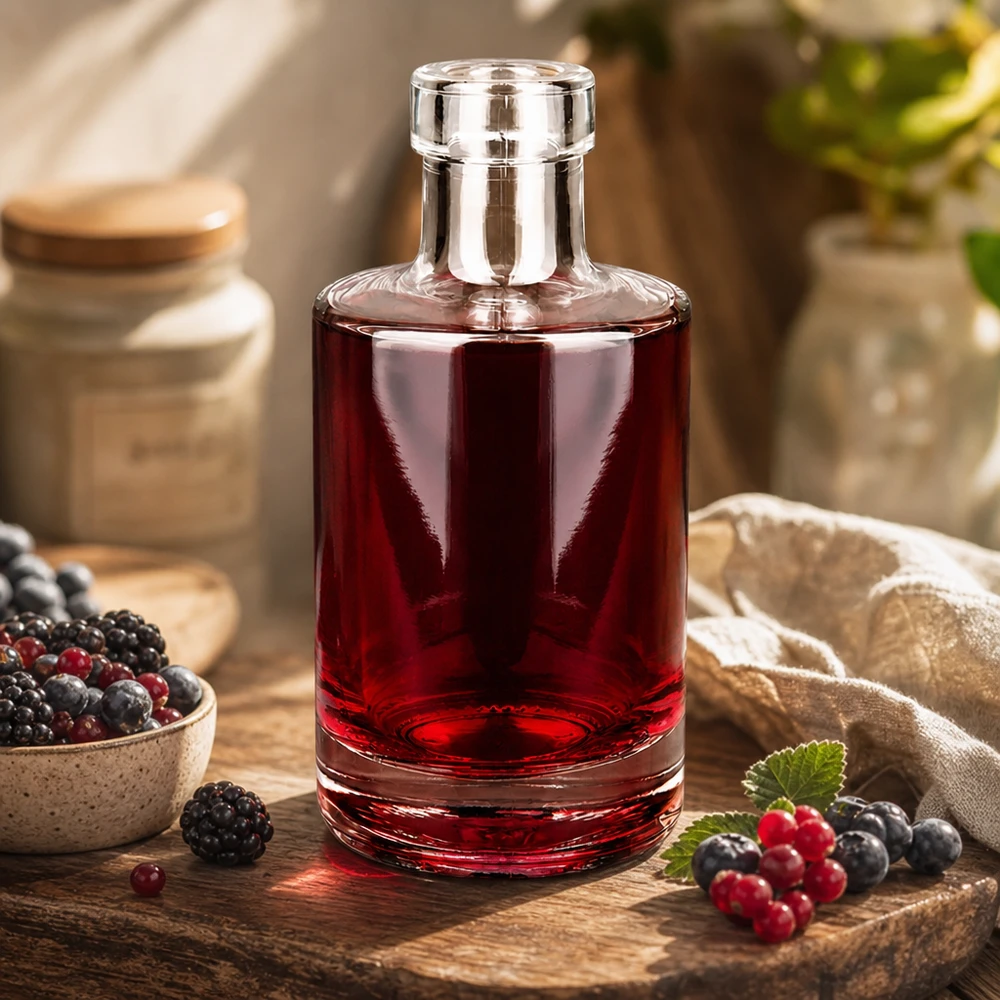 200ml lasipullo Marie täynnä marjalikööriä maalaismainen keittiökoriste tuoreilla marjoilla Käyttöesimerkki