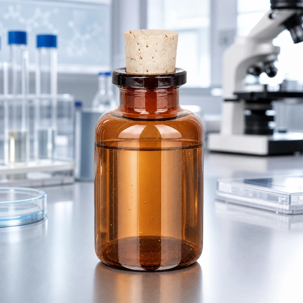 Bernsteinfarbene Glasflasche 20ml mit Korkstopfen 11/14mm für Laborchemikalien