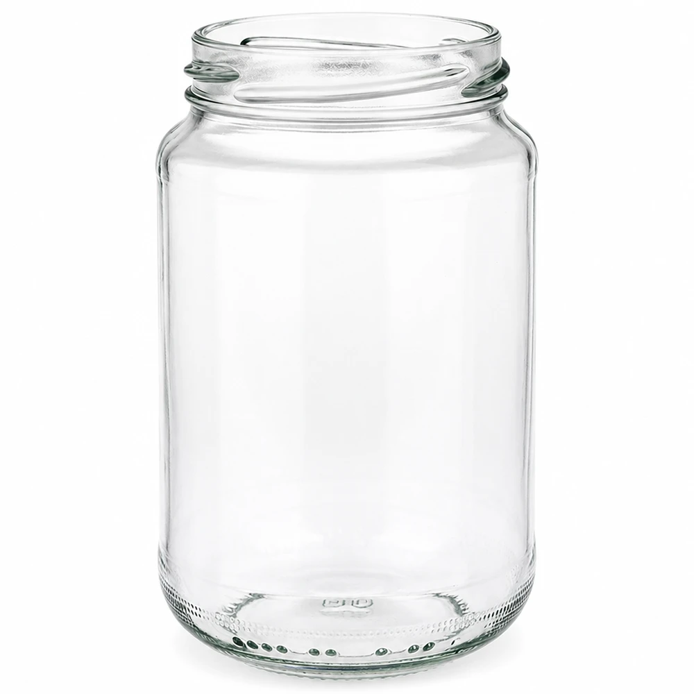 375ml pyöreä purkki ilman kantta (TO63) UNiTWIST UNiTWIST UNiTWIST Runda375 pyöreä purkki 375ml TO63 tyhjä säilöntätölkki kirkkaasta lasista, jossa on ruuvikierre säilöntää varten.