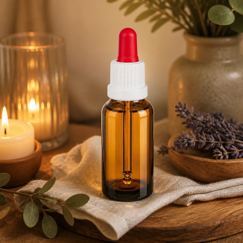 Laadukas 20 ml:n pipettipullo BrownLine, jossa on UV-suojaus valolle herkille nesteille ja uutteille.