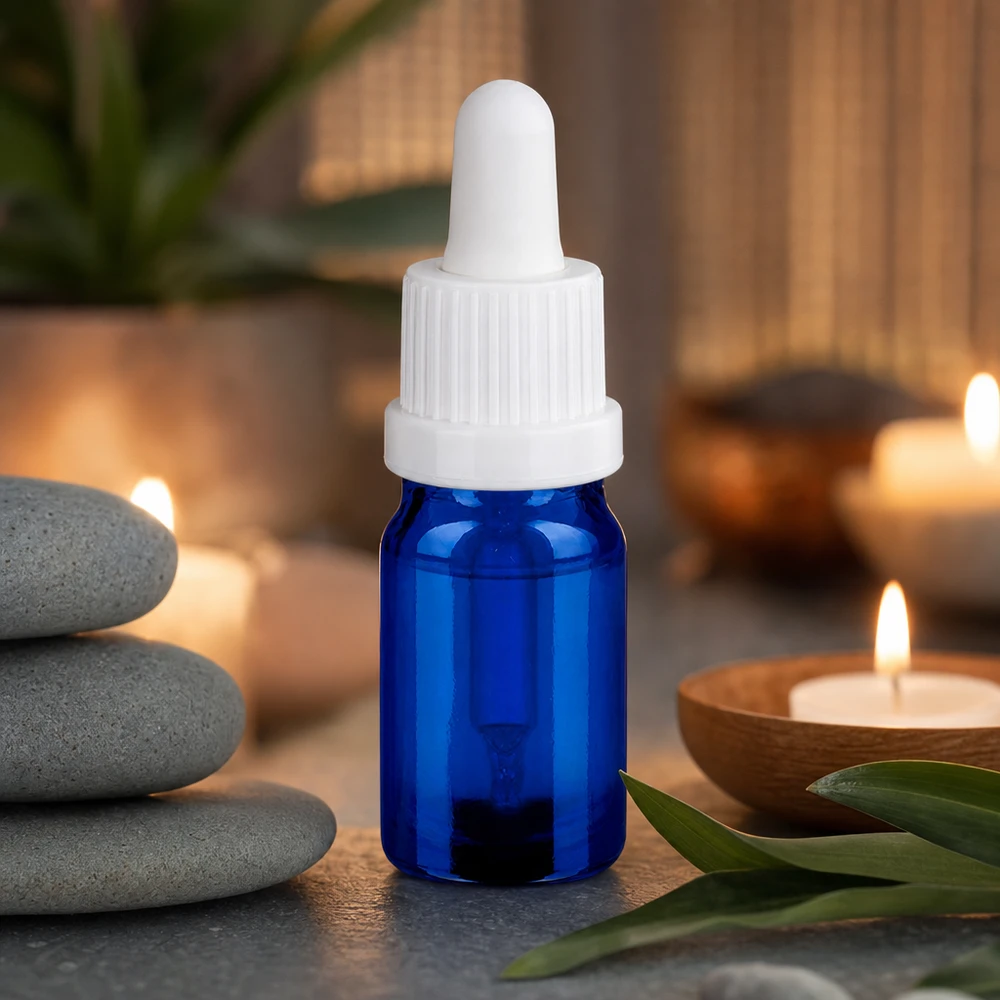 5 ml:n pipettipullo valkoinen tamper-evident-suljin BlueLine UT18/5 Käytännöllinen 5 ml:n pipettipullo, jossa on valkoinen pipetti, sopii erinomaisesti aromaterapiaan ja wellness-sovelluksiin.