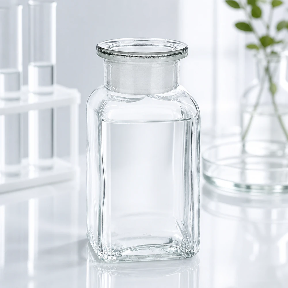 Nelikulmainen pullo 100ml kirkas leveäkaulainen lasitulppa Läpinäkyvä, leveäkaulainen neliömäinen 100 ml:n borosilikaattilasi-pullo, jossa on hiottu lasitulppa