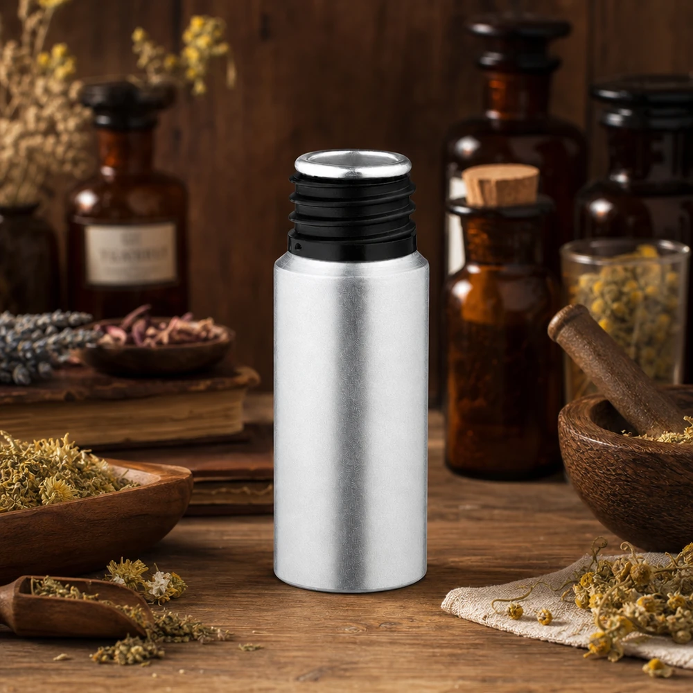 Hopea 20ml värjätty alumiinipullo, jossa on mattapintainen viimeistely ammattikäyttöön.