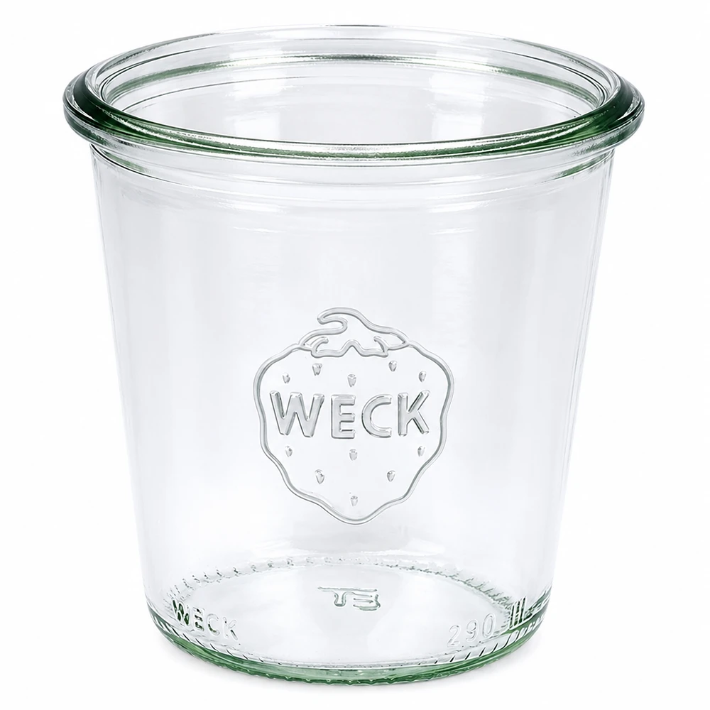 290 ml:n korkea lasipurkki WECK RR80 WECK-lasit 290ml RR80 korkea läpinäkyvä WECK-logolla varustettuna säilöntään ja säilykkeisiin