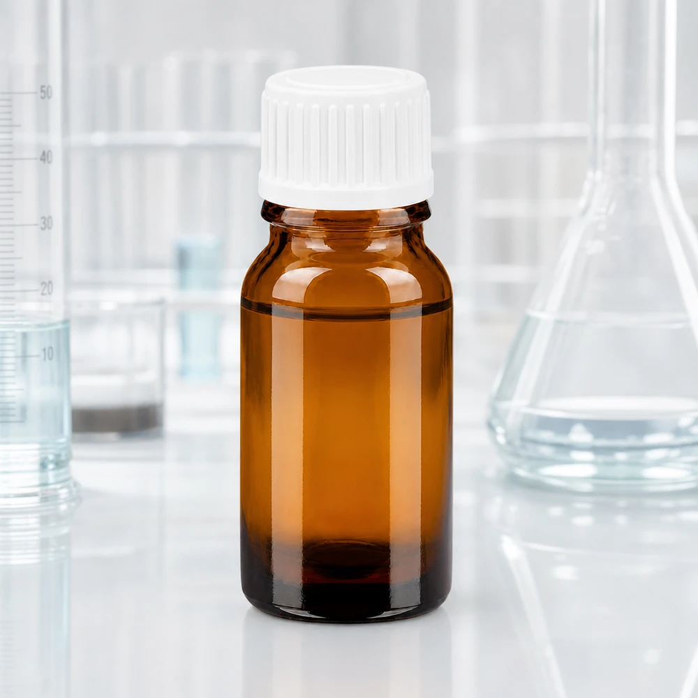 10ml BrownLine tippapullo, jossa on UV-suoja meripihkan lasin ja valkoisen suojakorkin ansiosta.