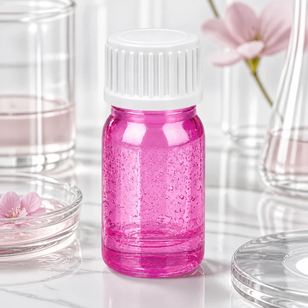 5ml (pallopullo) pullo 3mm kaaderengas valkoinen vakio PurpleLine UT18/5 PurpleLine UT18/5 Vaaleanpunainen lasipullo 5ml, jossa on valkoinen kierrekorkki ja kuvioitu pinta kosmeettisiin sovelluksiin.