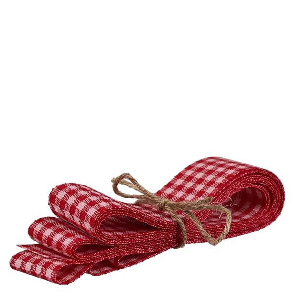 WECK mini tulppaanipurkki 140ml, jossa on hunajalusikka. Punavalkoinen ruudullinen kangasnauharulla WECK-purkin koristeluun, sidottu luonnollisella juuttinarulla.