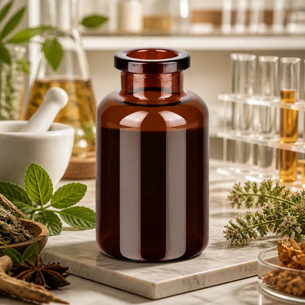 Injektiopullo meripihkalasia 20ml Lichtgeschützte Injektionsflasche 20ml Braunglas in naturmedizinischer Forschungsumgebung