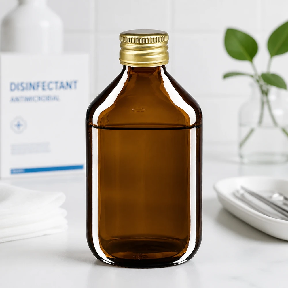 300ml lääkepullo ruskea, kultaisella alumiinikorkilla ApoGlas
