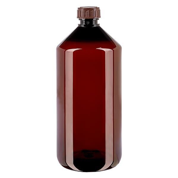 PET-pullo 1000ml ruskealla korkilla standard