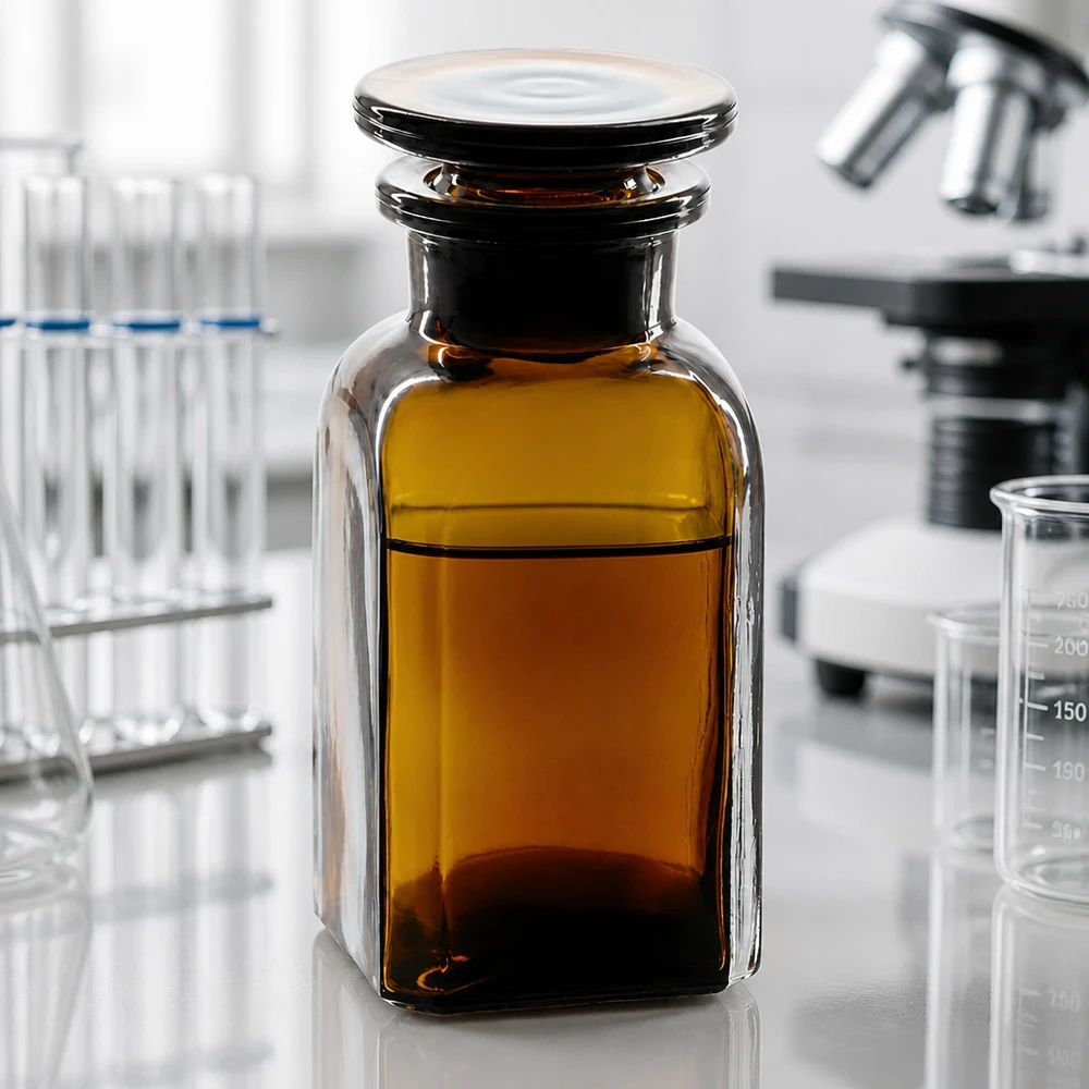 Nelikulmainen pullo 100ml ruskea leveäkaulainen lasitulppa 100 ml:n valolta suojaava ruskealasi-pullo, nelikulmainen, ilmatiiviillä lasitulpalla varustettu, laboratoriokemikaaleille