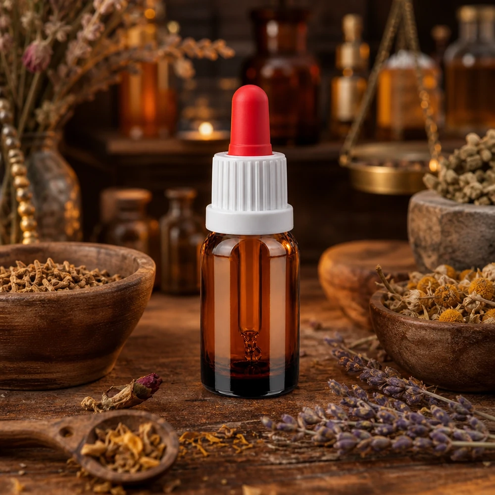 10ml pipettipullo valkoinen/punainen peukaloinninesto BrownLine UT18/10 Pieni 10ml pipettipullo punaisella tiputtimella ihanteellinen aromaterapiaan ja luontaishoitoihin.