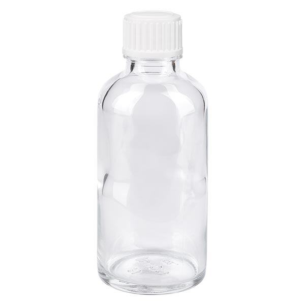 Apteekkipullo kirkas 50ml tiputuskorkki valkoinen 0.8mm standardi Apteekkipullo kirkas 50ml tiputuskorkki valkoinen 0.8mm standardi