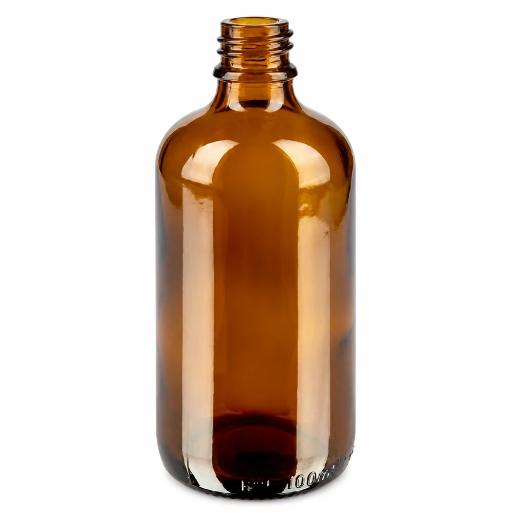 Ruskea lasipullo 100ml 11mm kierteellä - ihanteellinen eteerisille öljyille ja tinktuureille.