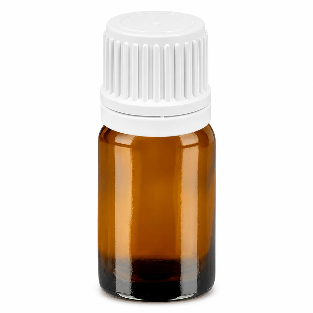 5ml tippapullo 0.7mm valkoinen väärentämisen varmentava korkki BrownLine UT18/5 5ml tippapullo ruskea valkoisella korkilla nesteiden tarkkaa annostelua varten.