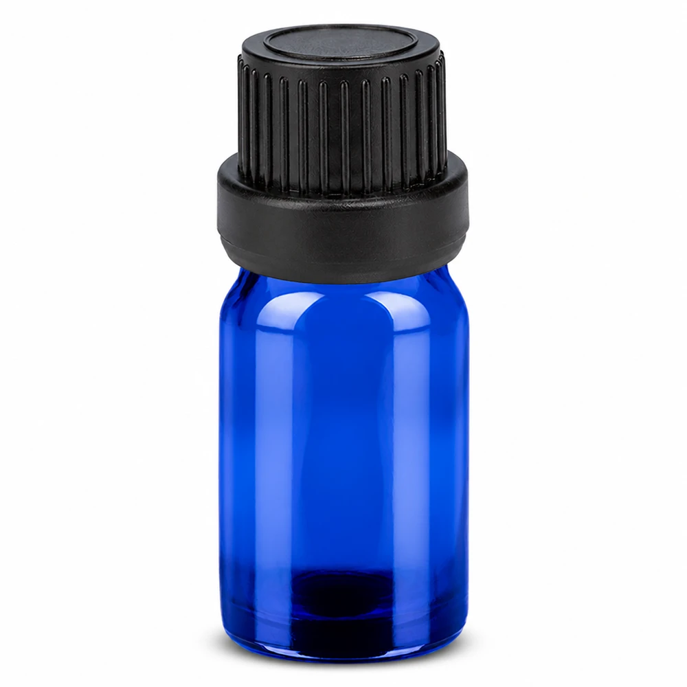 5ml sininen lasipullo mustalla kierrekorkilla 11mm SV OV BlueLine UT18/5