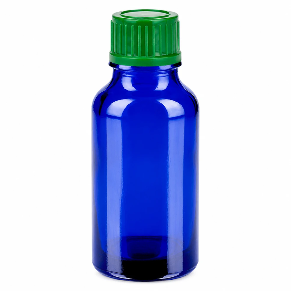 20ml pullo 11mm kierrekorkki vihreä Standard BlueLine UT18/20 Standard BlueLine UT18/20 20ml sininen lasipullo vihreällä kierrekorkilla 11mm SV STD BlueLine UT18/20 STD BlueLine UT18/20