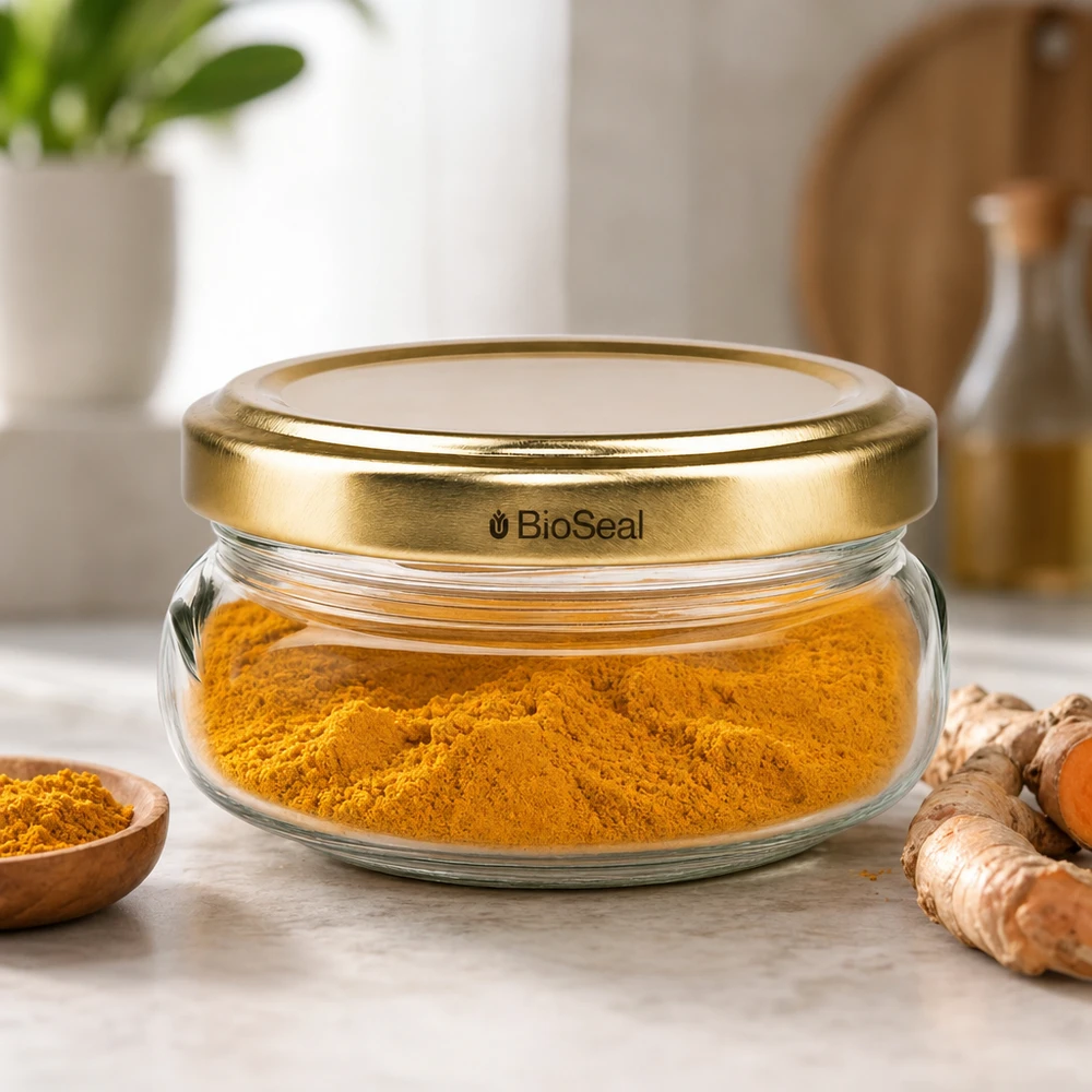 120ml terriinipurkki, jossa on kultainen UNiTWIST BioSeal -kansi 120ml terriinipurkki, jossa on kultainen UNiTWIST BioSeal -kansi