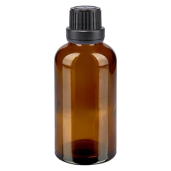 Apteekkipullo ruskea 50ml tiputuskorkki kaaderengas 2mm musta väärentämisen estävä korkki Apteekkipullo ruskea 50ml tiputuskorkki kaaderengas 2mm musta väärentämisen estävä korkki