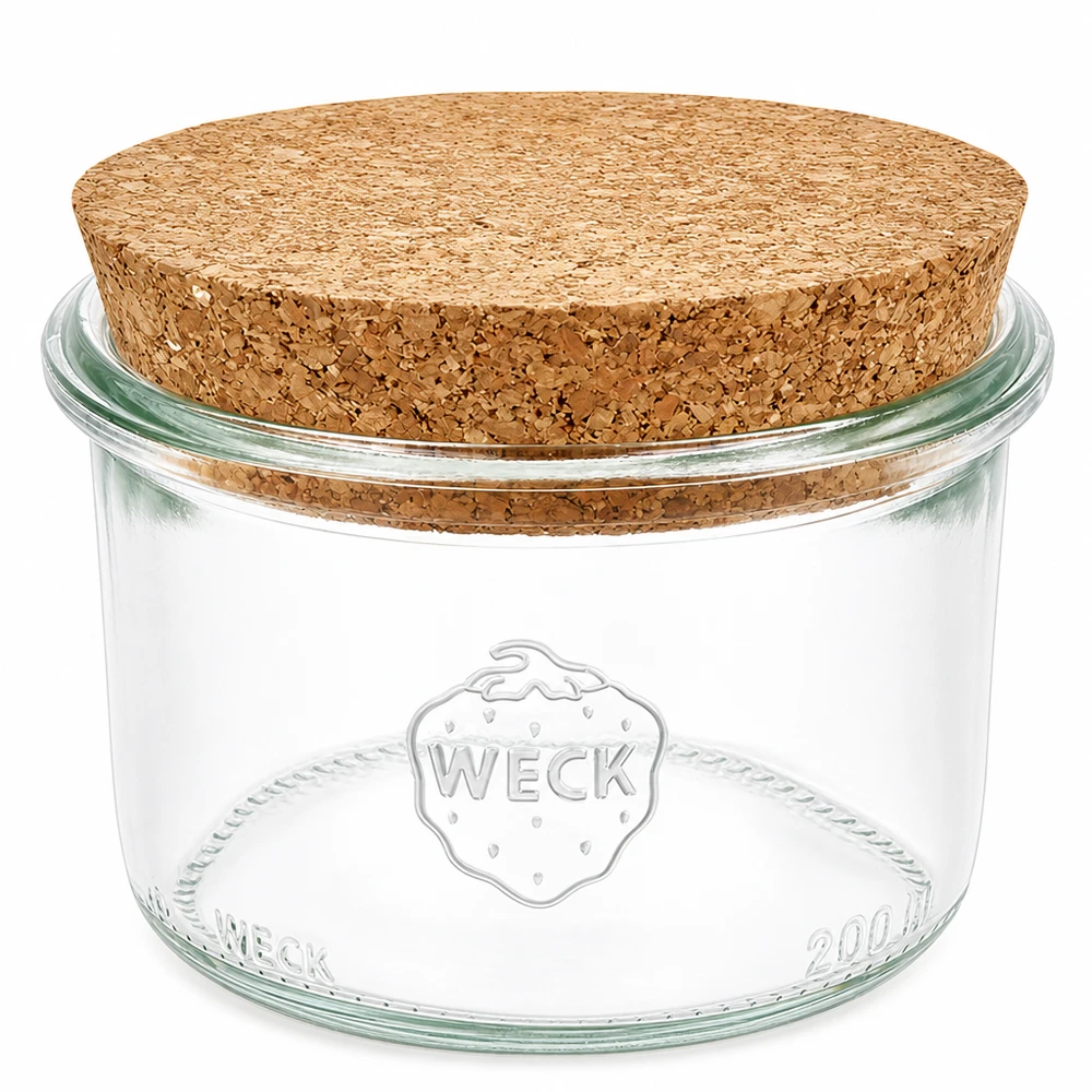 200ml korkeat juomalasit WECK RR80 korkilla luonnonvärinen WECK tumble purkkipurkki 200ml RR80, jossa on luonnollinen korkkitulppa läpinäkyvä säilöntäpurkki säilytyspurkki purkkipurkki