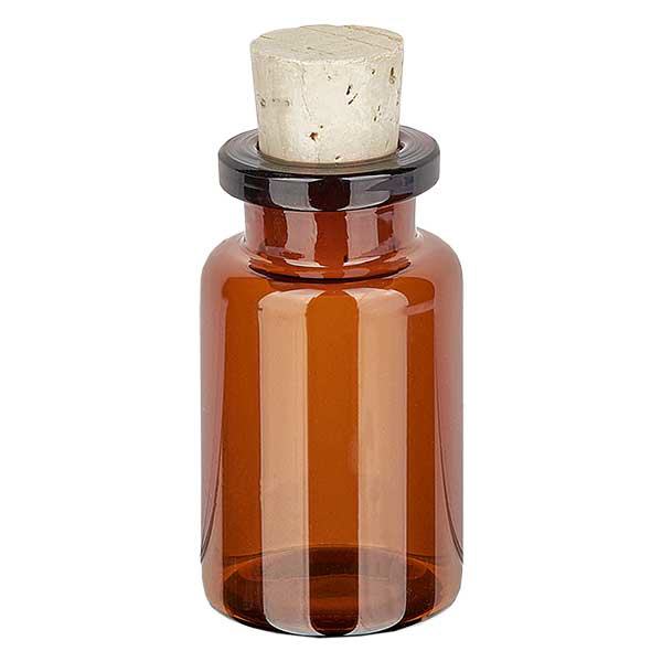 Meripihkanvärinen lasipullo 10ml, korkki 11/14mm.