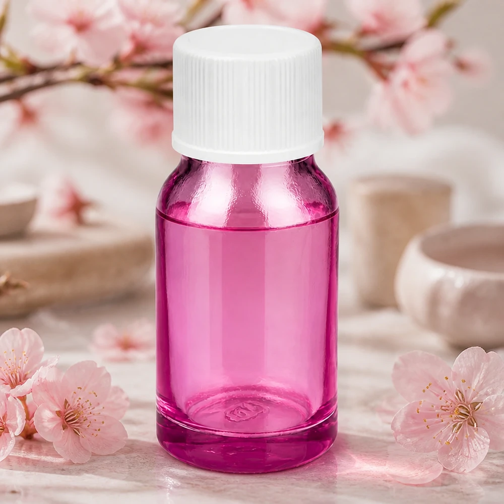 Laadukas 10ml violetti lasipullo, jossa on valkoinen kierrekorkki kauneudenhoitotuotteille.