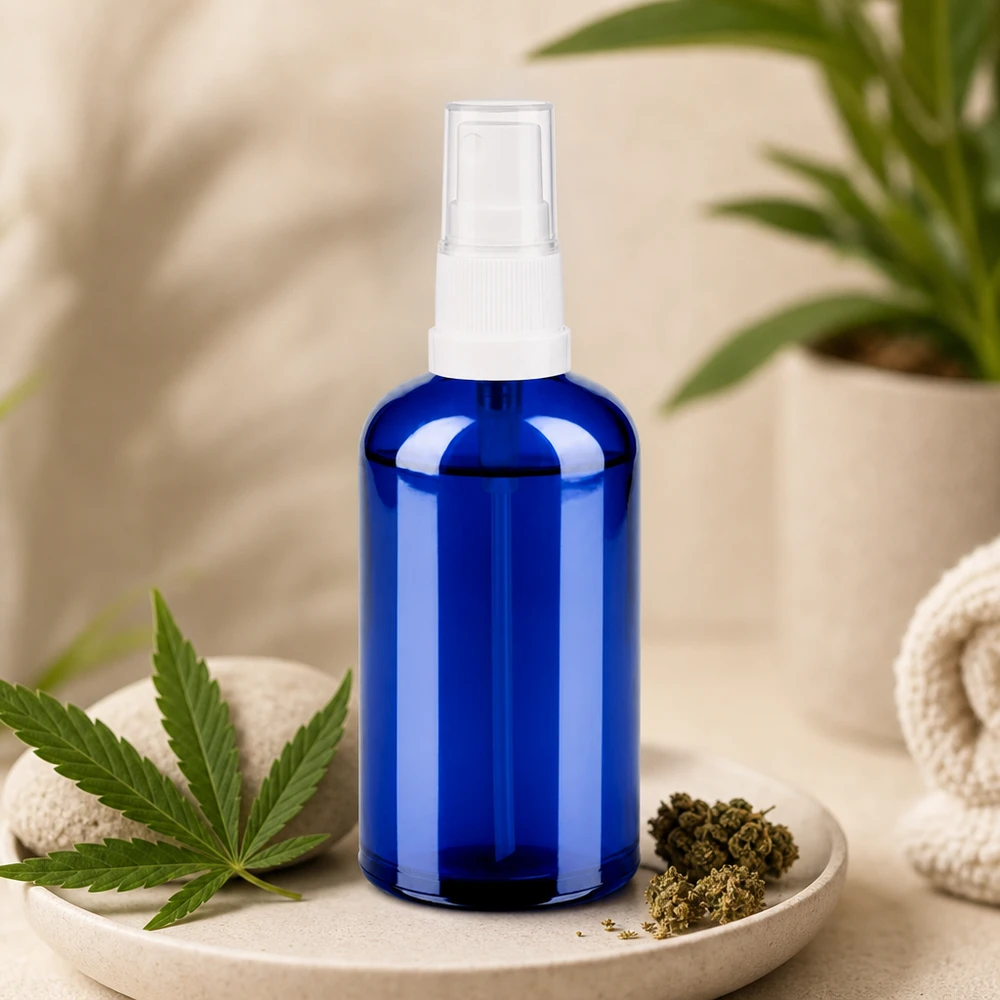 Läpinäkyvä 100ml BlueLine-suihkupullo valkoisella sumuttimella ammattikäyttöön.