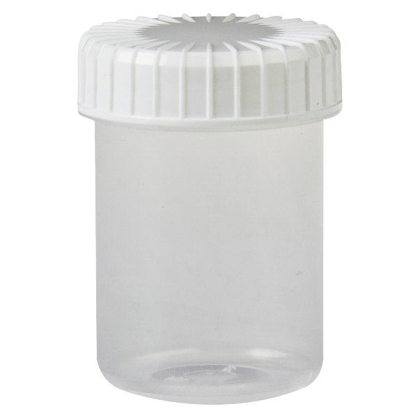 Läpinäkyvä kierrekorkkipurkki 40 ml, jossa on uritettu musta korkki Läpinäkyvä kierrekorkkipurkki 40 ml, jossa on uritettu musta korkki