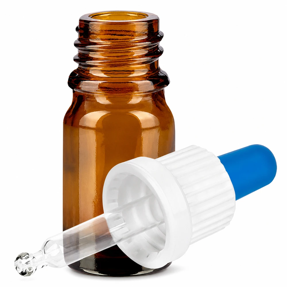 5ml pipettipullo valkoinen/sininen väärentämisen estävä sulkeminen BrownLine UT18/5 Ruskea lasinen pipettipullo 5ml tippapullolla OV BrownLine UT18/5 kosmetiikkaan ja aromaterapiaan.