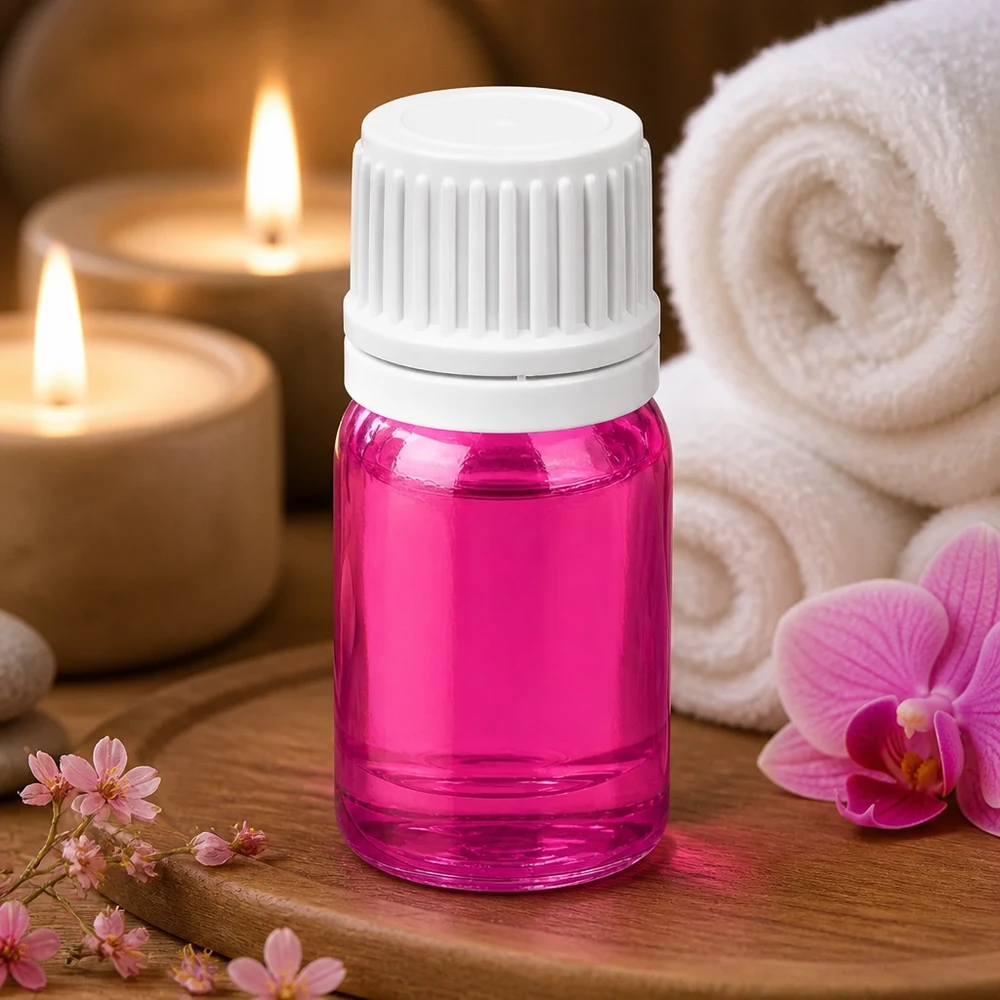 5ml PurpleLine aromaterapiapullo, jossa on tippumaton valkoinen korkki hyvinvointiin ja kylpylään.