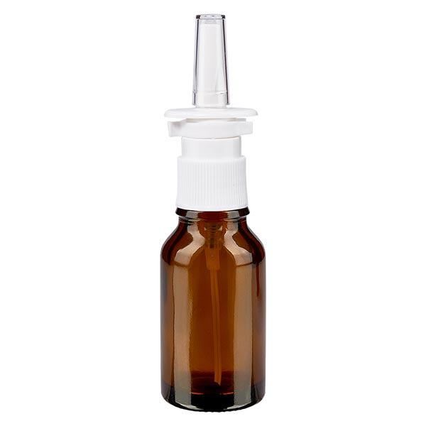Apteekkipullo ruskea 15ml nenäsumutin valkoinen vakiovarusteinen Apteekkipullo ruskea 15ml nenäsumutin valkoinen vakiovarusteinen