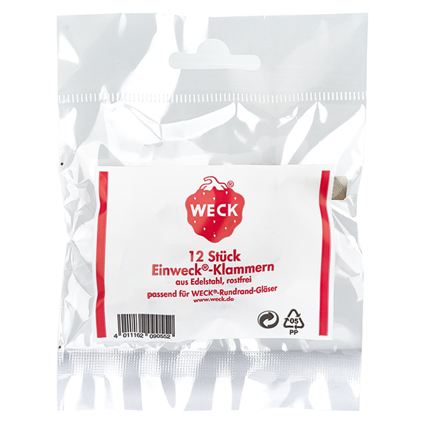 Kiinnittimet Original WECK (Pakkaus(t), jossa 12 kpl) WECK säilöntäpidikkeet 12 kpl ruostumatonta terästä pyöreäreunaisille purkeille Alkuperäinen tuotepakkaus