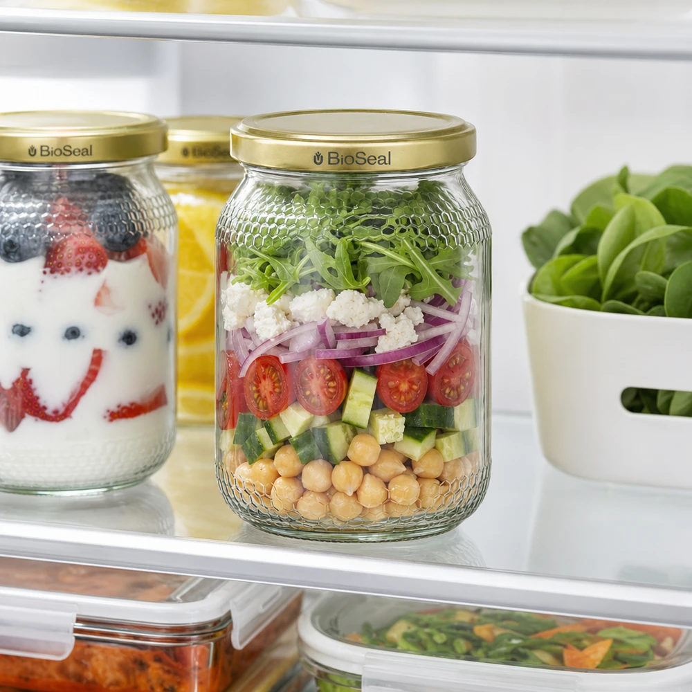 1260g Honigglas + BioSeal Deckel gold UNiTWIST 900ml hunajapurkki BioSeal kansi kulta jääkaappi Meal Prep salaatti kerros purkki kikherneet tomaatit varastointi varastointi