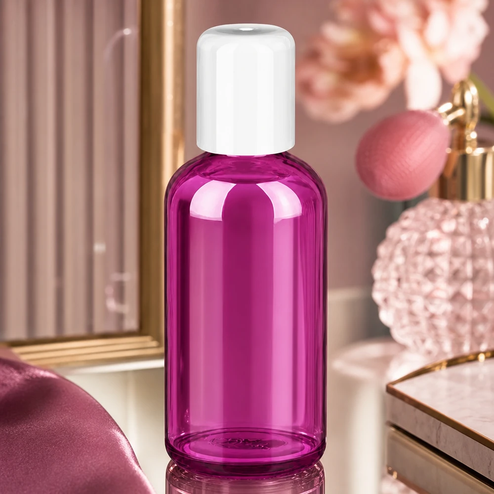 100ml roll-on-pullo valkoinen vakio PurpleLine UT18/100 Läpinäkyvä 100ml roll-on-pullo violettia lasia, valkoinen korkki kosmetiikkasovelluksiin