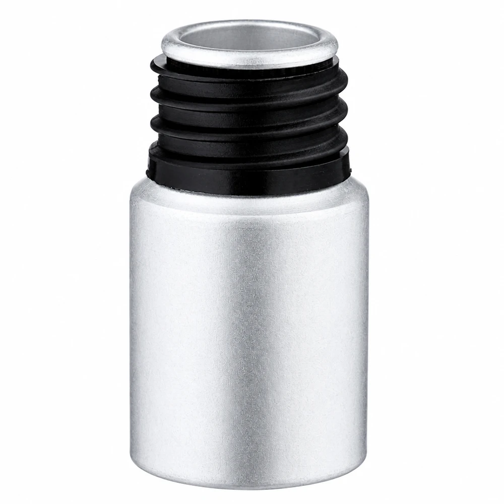 10ml värjätty alumiinipullo mustalla kierrekorkilla eteerisille öljyille ja kosmetiikalle.