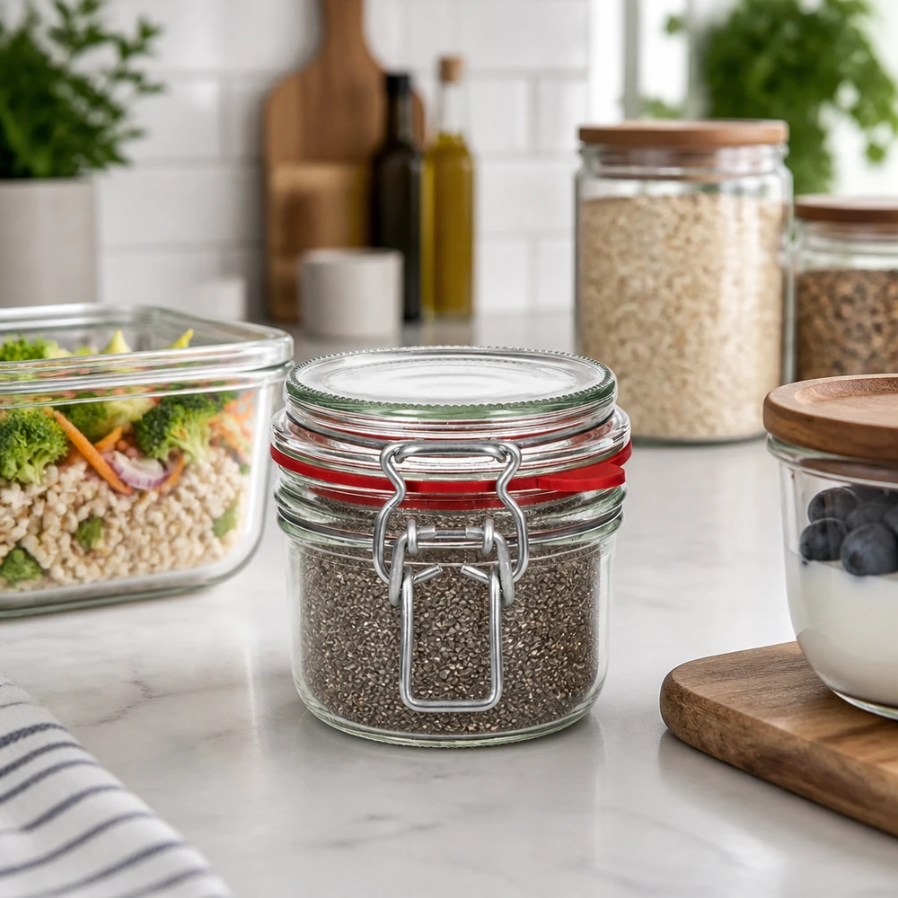 Stilvolle Küchenorganisation mit 255ml Vorratsglas Bügelverschluss für Gewürze und Trockenvorräte auf Marmortheke