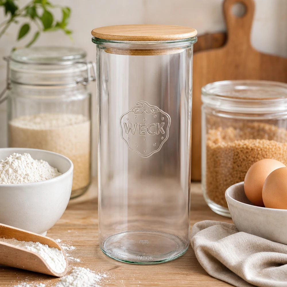 WECK RR100 1500ml muuripurkki puukannella jauhoille viljoille leivontaan keittiön sisustukseen skandinaaviseen tyyliin