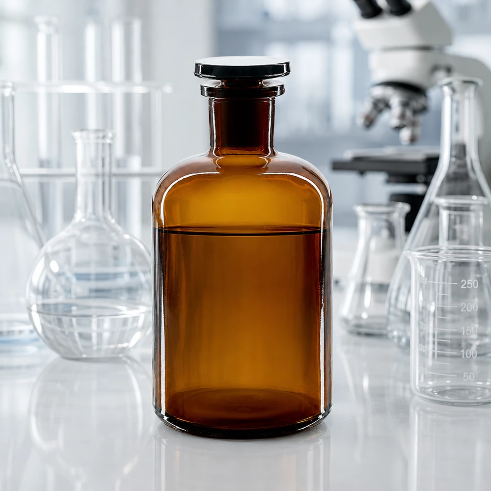 Pyöreä olkapääpullo 500ml ruskea kapeakaulainen lasitulppa Valolta suojaava pullo, 500 ml, ruskea, pyöreä olkapää, kapea kaula, lasikorkki, laboratoriokäyttöön