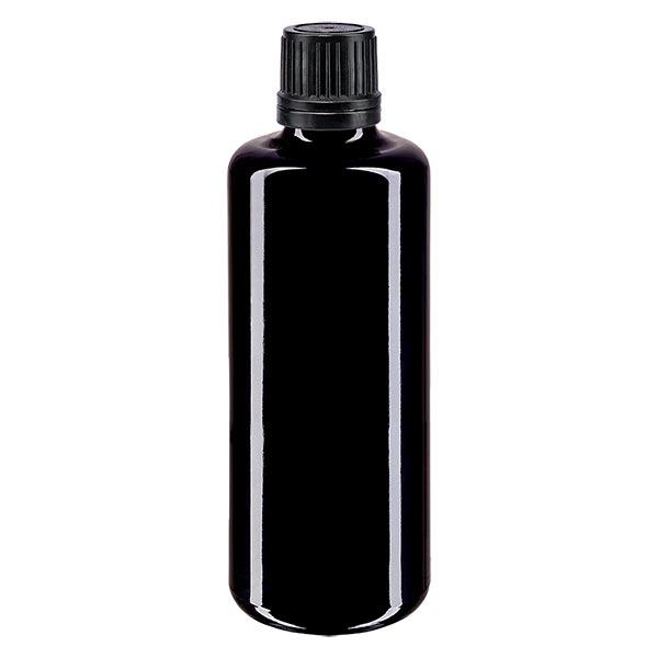 Apteekkipullo violetti 100ml ruuvikorkki musta kaatorengas peukaloitava sulkeminen Apteekkipullo violetti 100ml ruuvikorkki musta kaatorengas peukaloitava sulkeminen