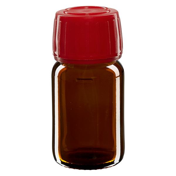 30ml lääkepullo ruskea, punainen korkki, jossa peukaloinninestosormus ApoGlas 30ml lääkepullo ruskea, punainen korkki, jossa peukaloinninestosormus ApoGlas